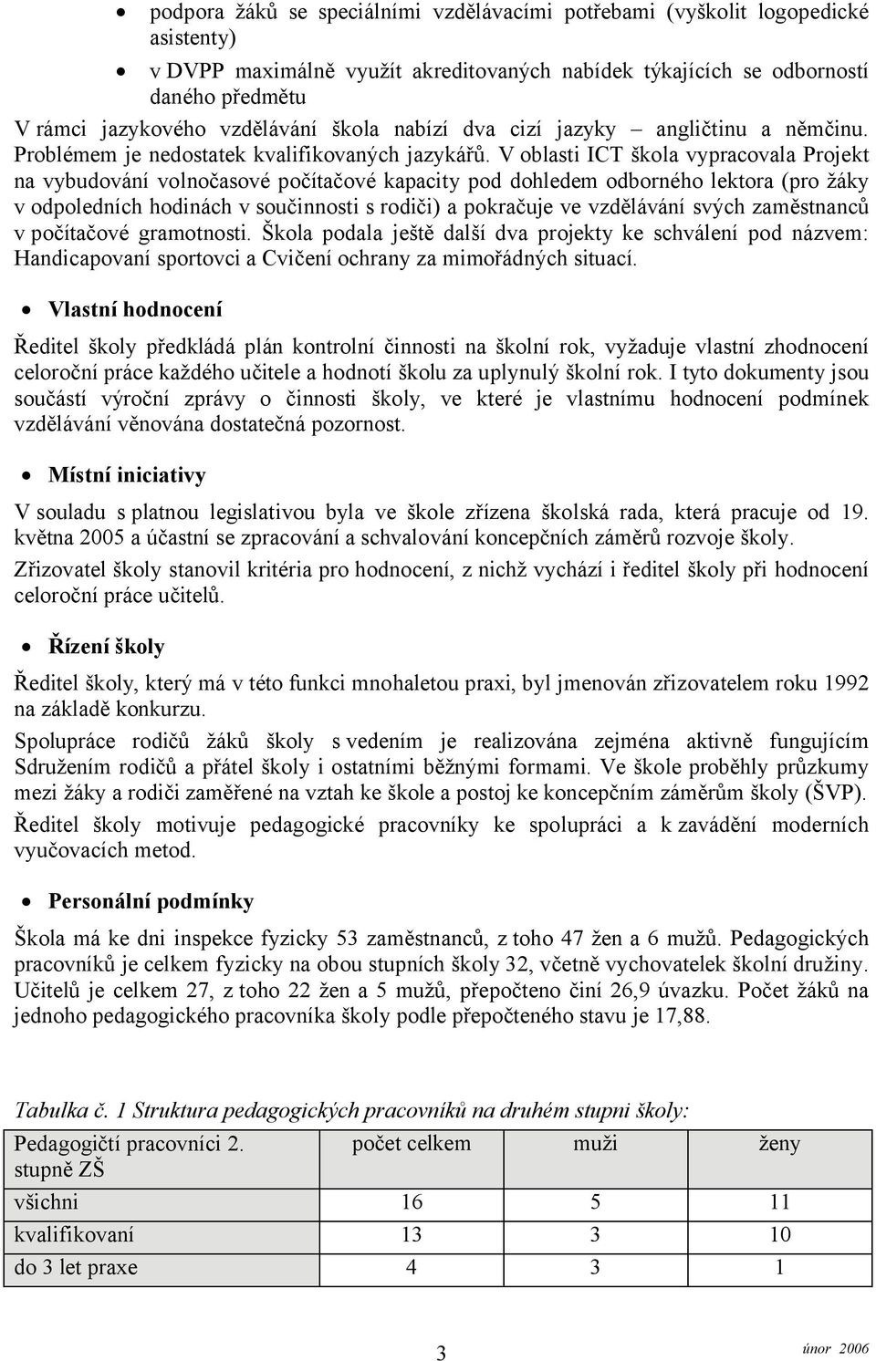 V oblasti ICT škola vypracovala Projekt na vybudování volnočasové počítačové kapacity pod dohledem odborného lektora (pro žáky v odpoledních hodinách v součinnosti s rodiči) a pokračuje ve vzdělávání