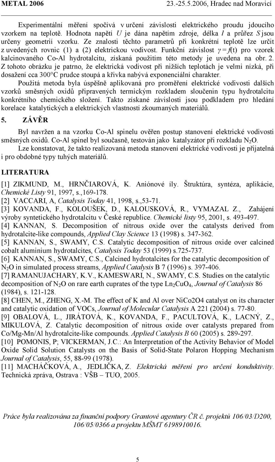 Funkční závislost γ = f(t) pro vzorek kalcinovaného Co-Al hydrotalcitu, získaná použitím této metody je uvedena na obr. 2.