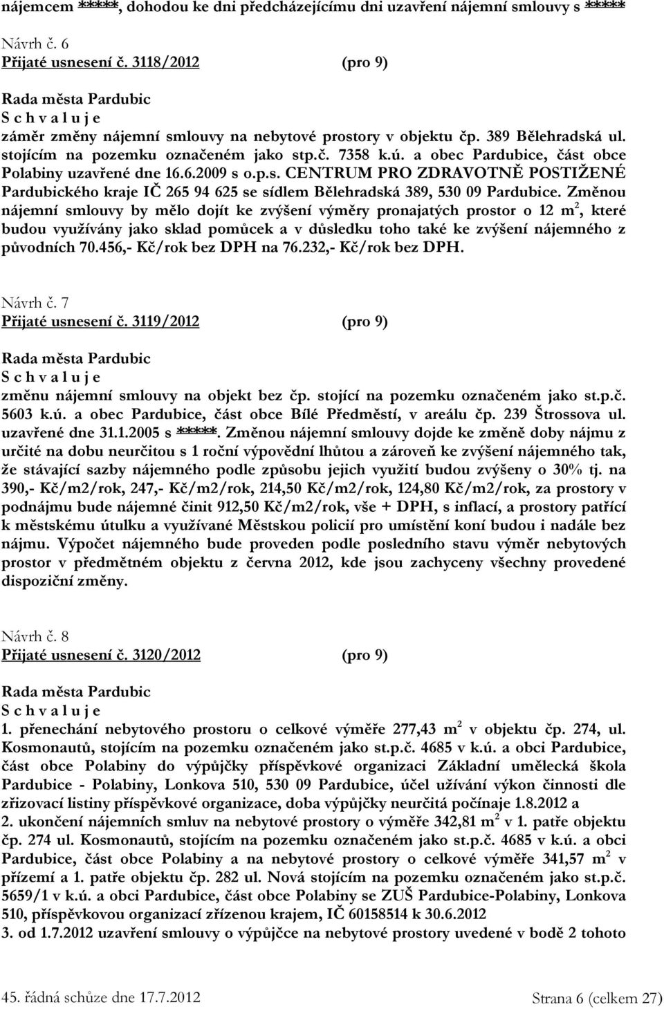 Změnou nájemní smlouvy by mělo dojít ke zvýšení výměry pronajatých prostor o 12 m 2, které budou využívány jako sklad pomůcek a v důsledku toho také ke zvýšení nájemného z původních 70.