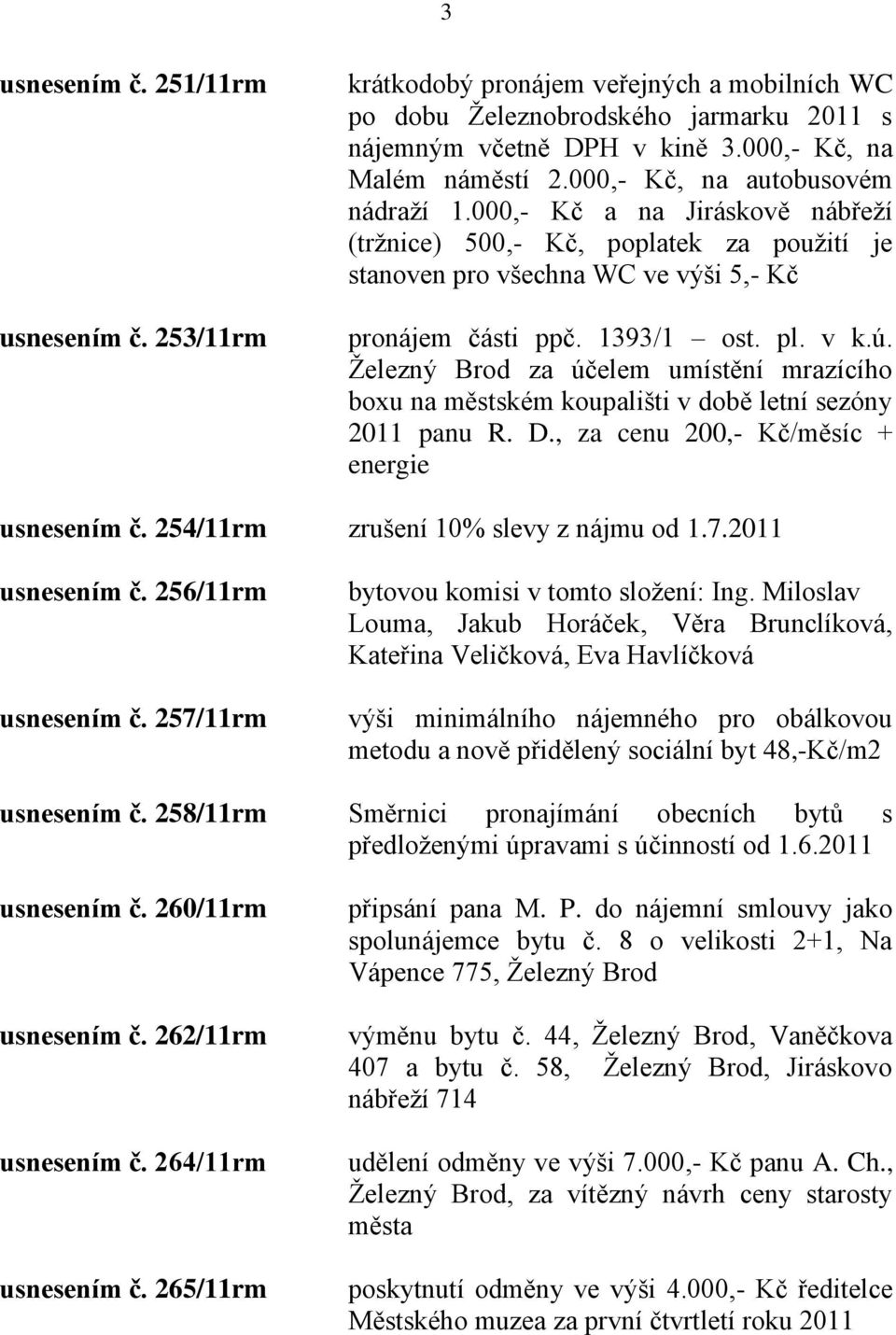 Ţelezný Brod za účelem umístění mrazícího boxu na městském koupališti v době letní sezóny 2011 panu R. D., za cenu 200,- Kč/měsíc + energie usnesením č. 254/11rm zrušení 10% slevy z nájmu od 1.7.