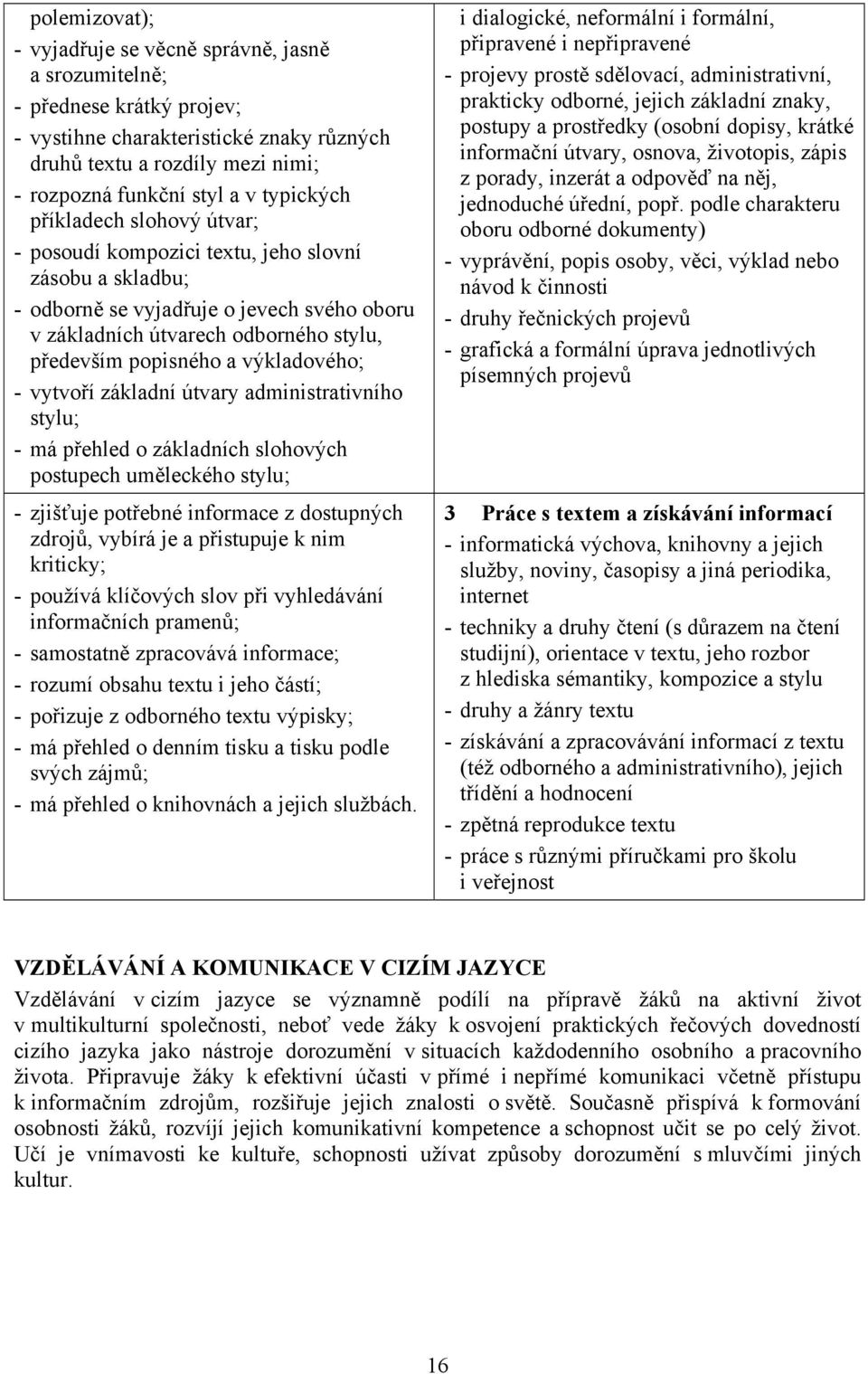 výkladového; - vytvoří základní útvary administrativního stylu; - má přehled o základních slohových postupech uměleckého stylu; - zjišťuje potřebné informace z dostupných zdrojů, vybírá je a