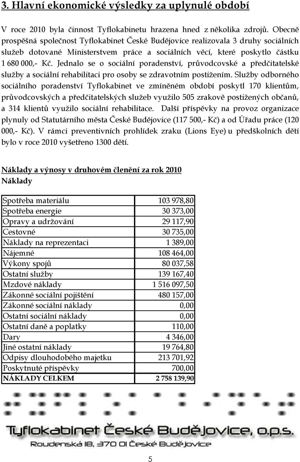 Jednalo se o sociální poradenství, průvodcovské a předčitatelské služby a sociální rehabilitaci pro osoby se zdravotním postižením.