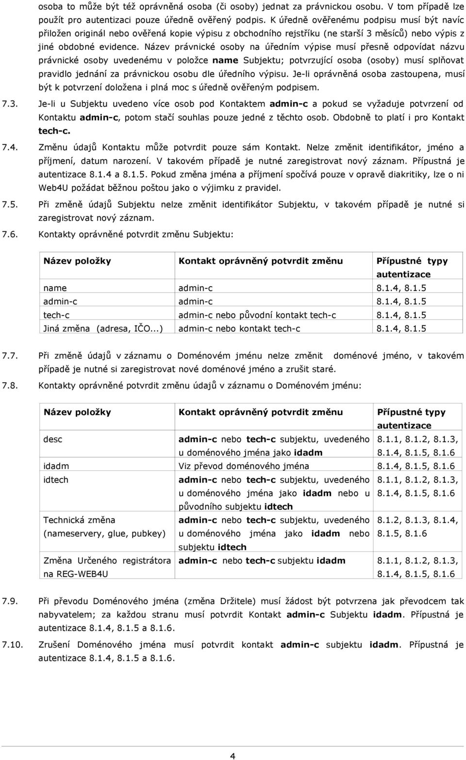 Název právnické osoby na úředním výpise musí přesně odpovídat názvu právnické osoby uvedenému v položce name Subjektu; potvrzující osoba (osoby) musí splňovat pravidlo jednání za právnickou osobu dle