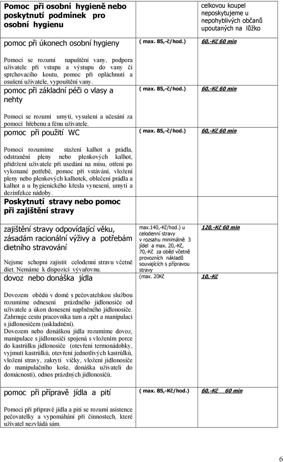 pomoc při použití WC celkovou koupel neposkytujeme u nepohyblivých občanů upoutaných na lůžko Pomocí rozumíme stažení kalhot a prádla, odstranění pleny nebo plenkových kalhot, přidržení uživatele při