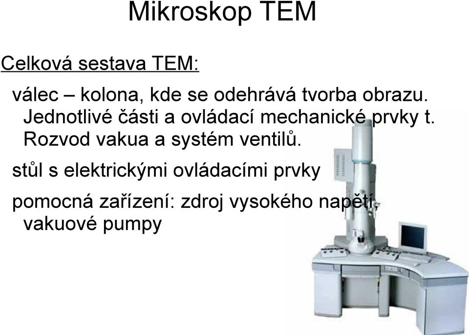 Jednotlivé části a ovládací mechanické prvky t.