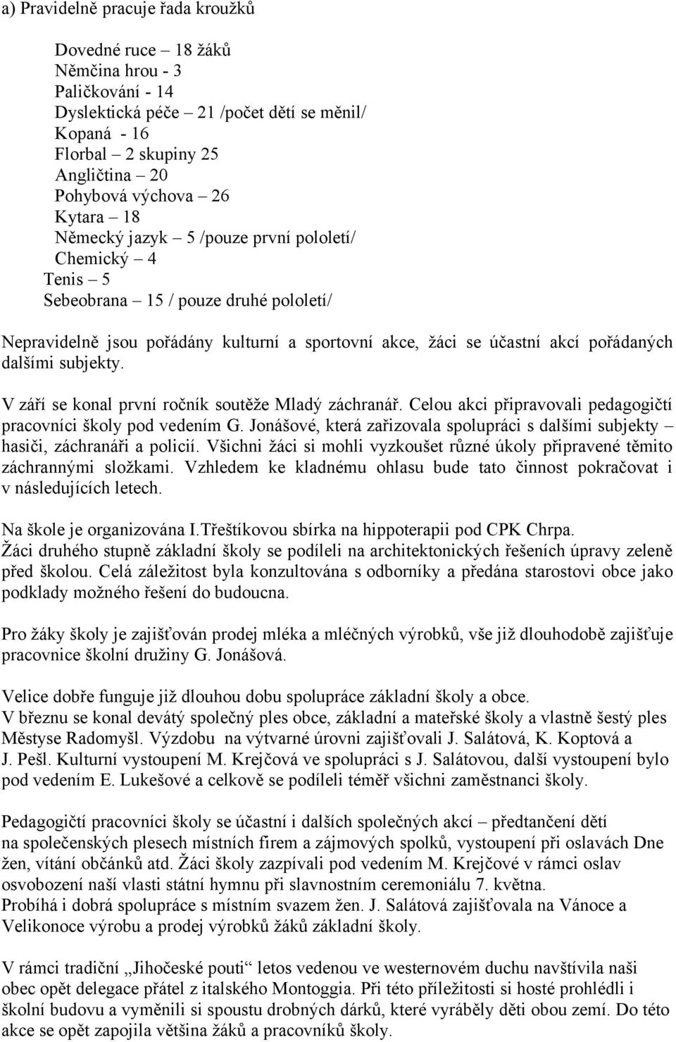 subjekty. V září se konal první ročník soutěže Mladý záchranář. Celou akci připravovali pedagogičtí pracovníci školy pod vedením G.