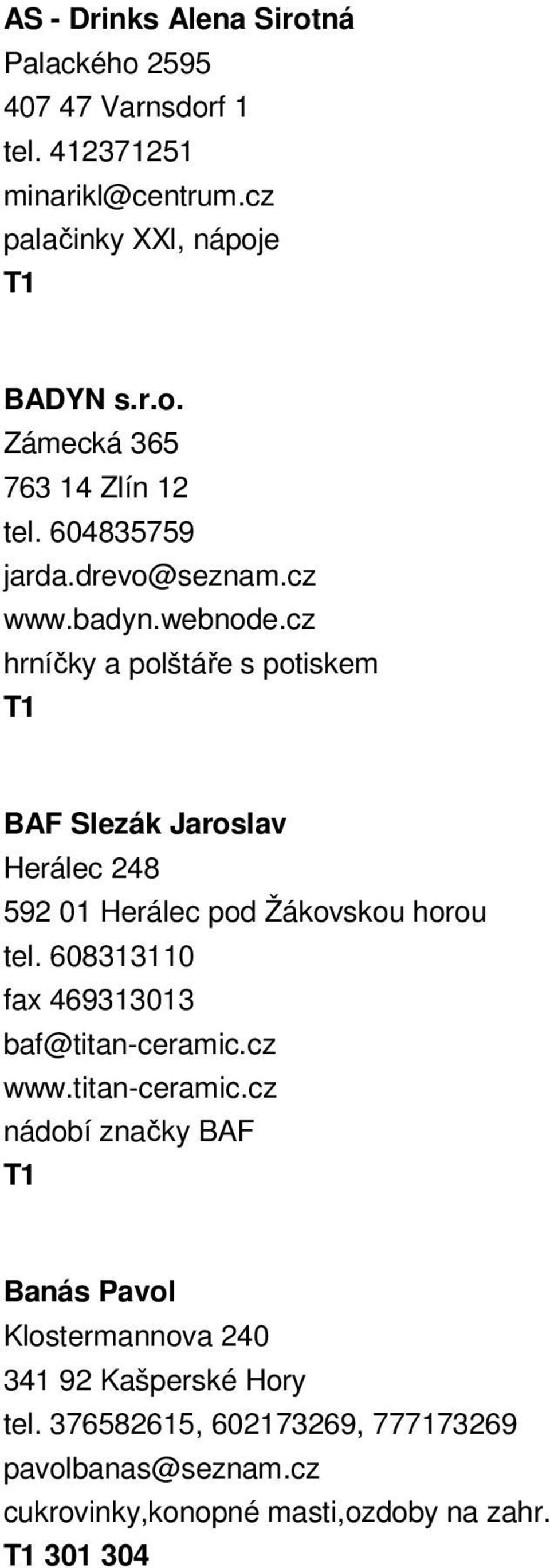 cz hrníčky a polštáře s potiskem BAF Slezák Jaroslav Herálec 248 592 01 Herálec pod Žákovskou horou tel.