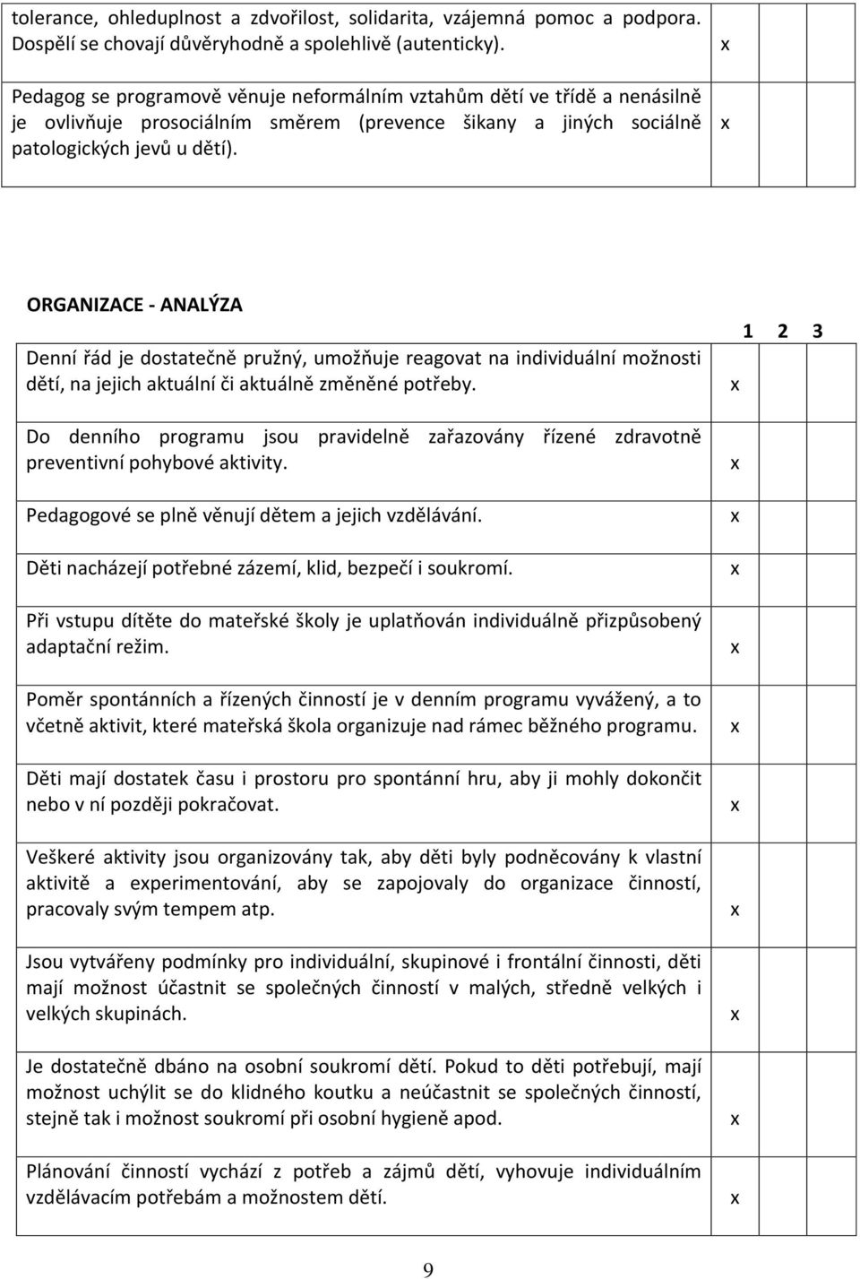 ORGANIZACE - ANALÝZA Denní řád je dostatečně pružný, umožňuje reagovat na individuální možnosti dětí, na jejich aktuální či aktuálně změněné potřeby.