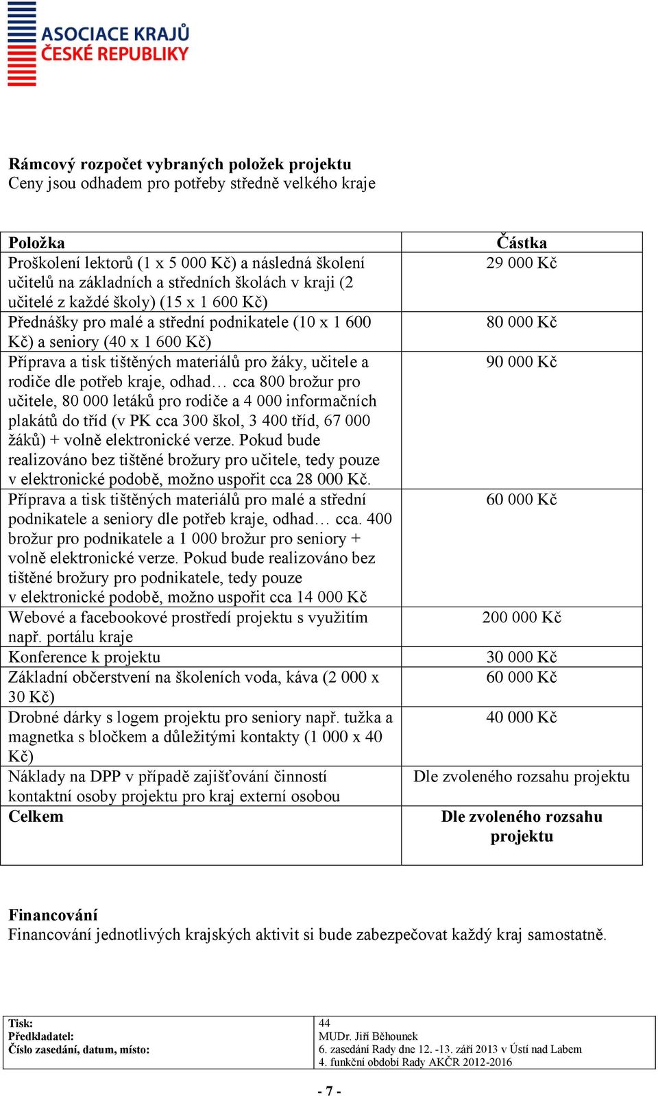 potřeb kraje, odhad cca 800 brožur pro učitele, 80 000 letáků pro rodiče a 4 000 informačních plakátů do tříd (v PK cca 300 škol, 3 400 tříd, 67 000 žáků) + volně elektronické verze.