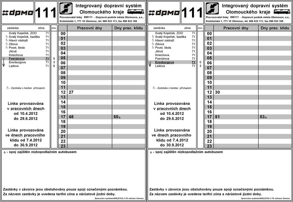 do 9.. klidu od.4. do.9. 48 Ð Erenburgova 1 Ladova 1 od.