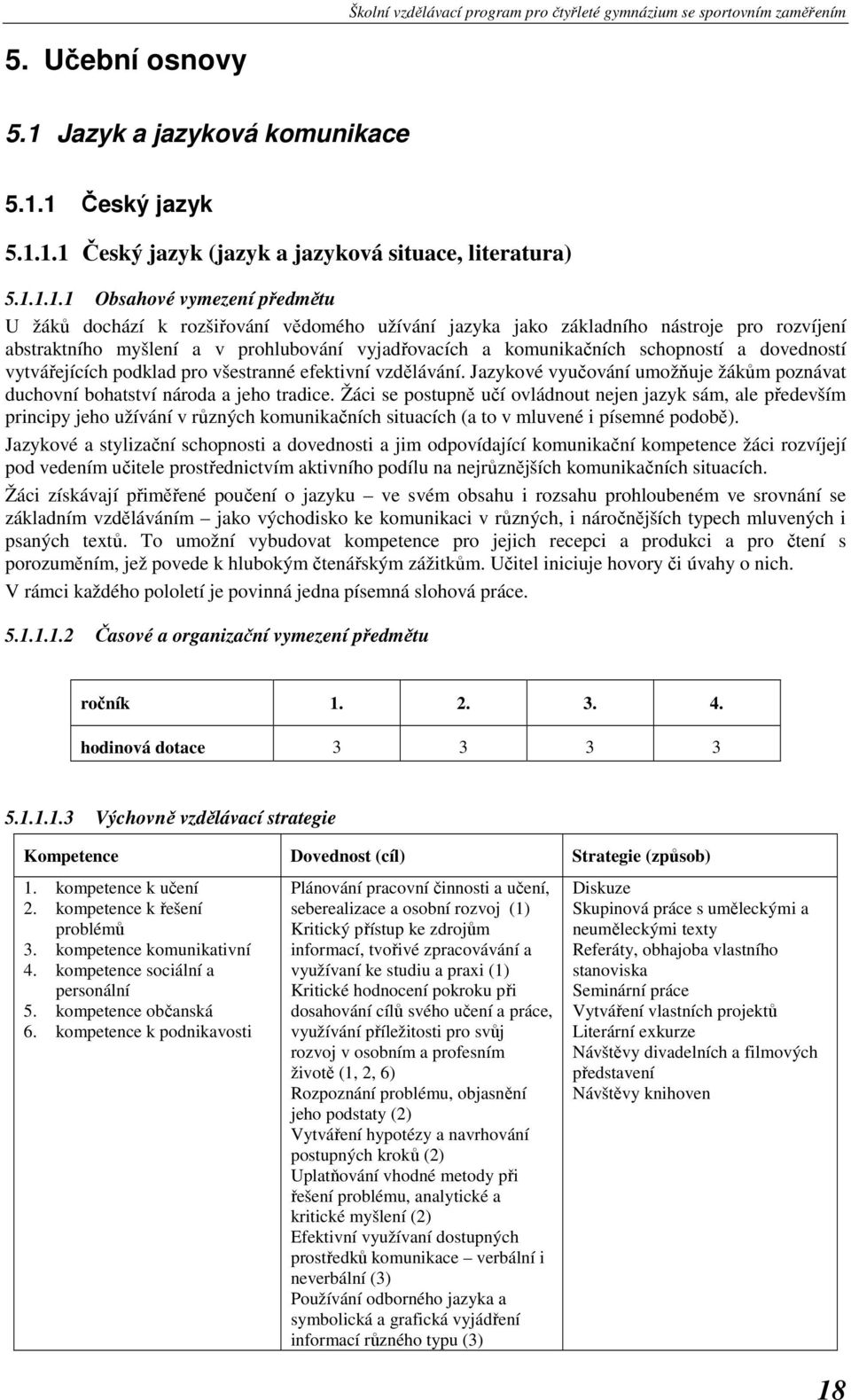 1 Český jazyk 5.1.1.1 Český jazyk (jazyk a jazyková situace, literatura) 5.1.1.1.1 Obsahové vymezení předmětu U žáků dochází k rozšiřování vědomého užívání jazyka jako základního nástroje pro