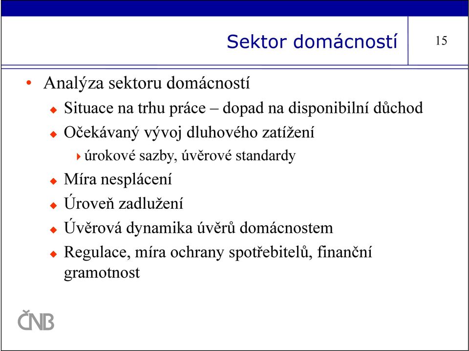 sazby, úvěrové standardy Míra nesplácení Úroveň zadlužení Úvěrová