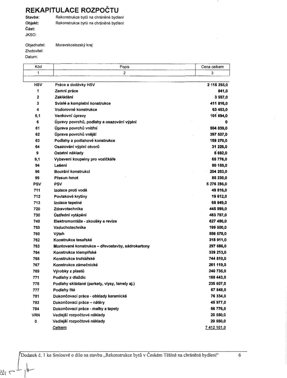 781 783 784 VRN Práce a dodávky HSV Zemní práce Zakládání Svislé a kompletní konstrukce Vodorovné konstrukce Venkovní úpravy Úpravy povrchů, podlahy a osazování výplní Úprava povrchů vnitřní Úprava