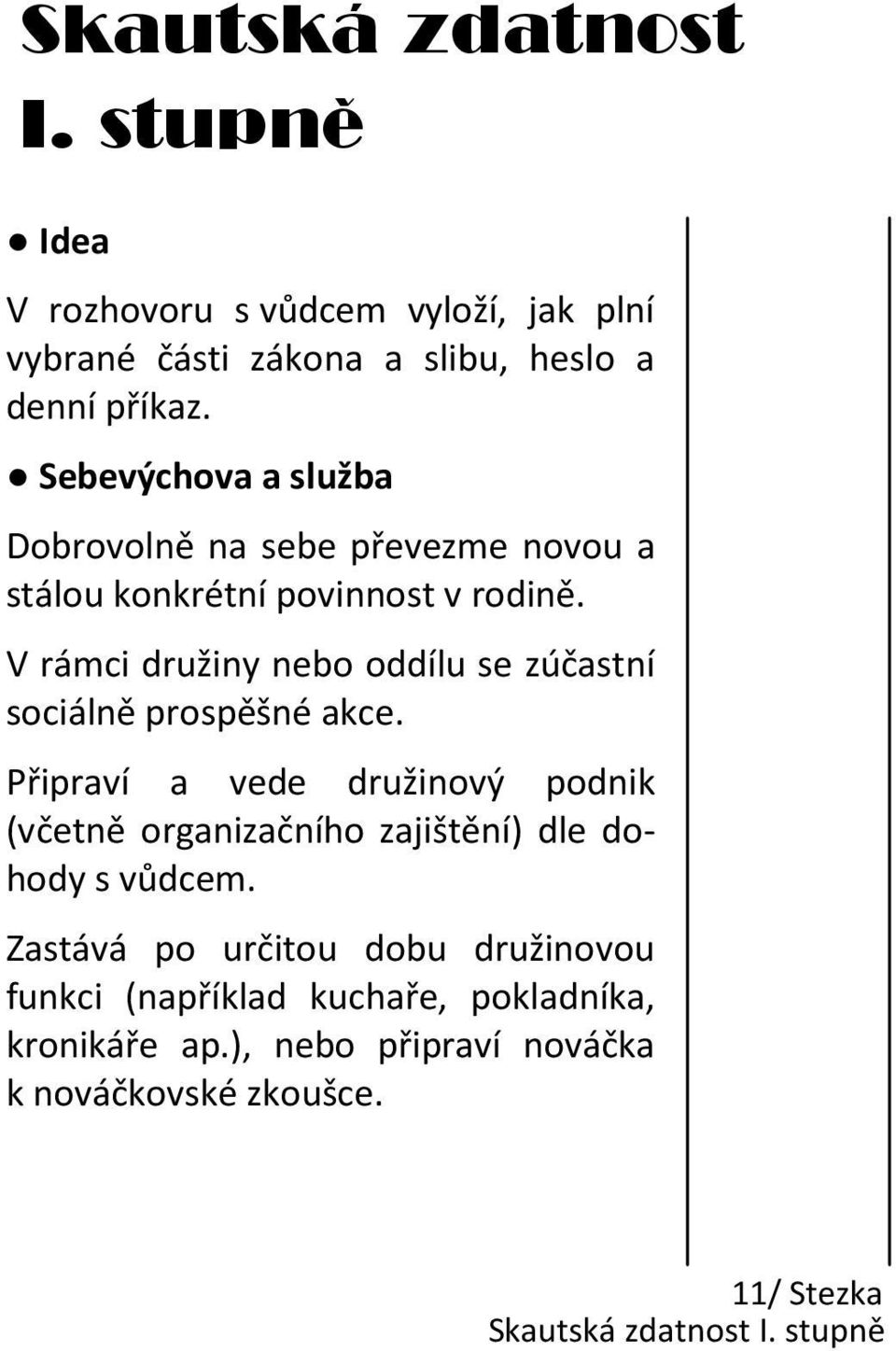 V rámci družiny nebo oddílu se zúčastní sociálně prospěšné akce.