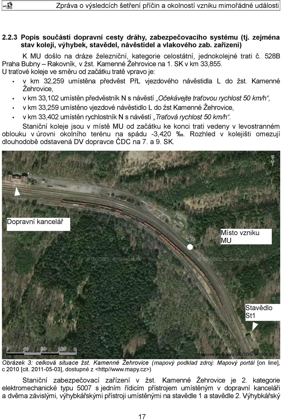 U traťové koleje ve směru od začátku tratě vpravo je: v km 32,259 umístěna předvěst PřL vjezdového návěstidla L do žst.