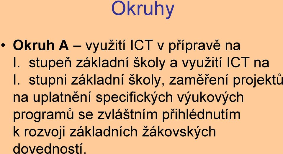 stupni základní školy, zaměření projektů na uplatnění