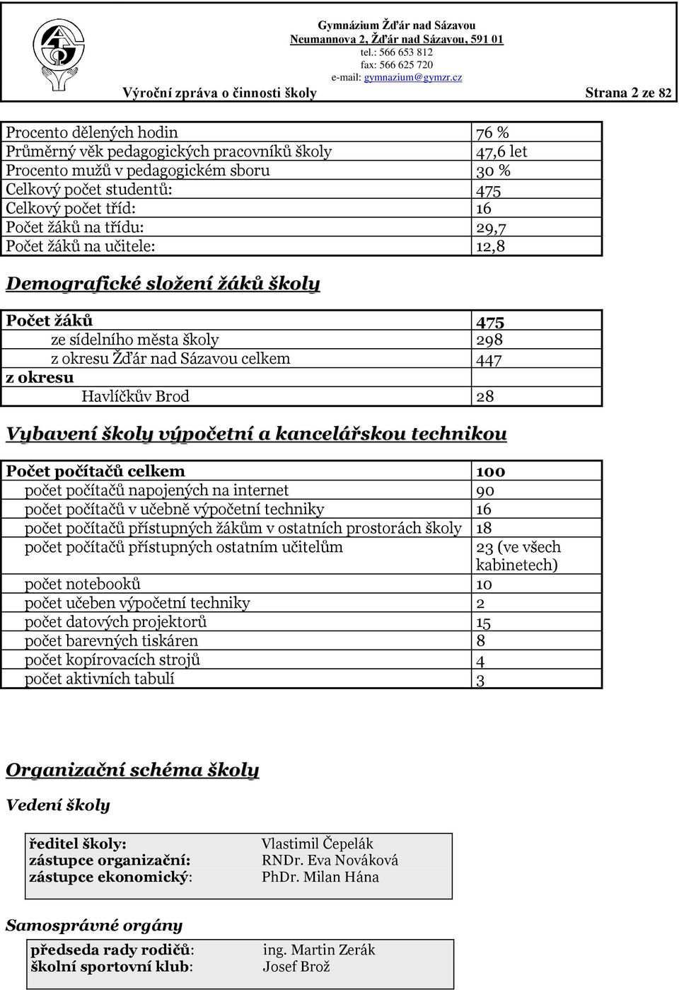 Havlíčkův Brod 28 Vybavení školy výpočetní a kancelářskou technikou Počet počítačů celkem 100 počet počítačů napojených na internet 90 počet počítačů v učebně výpočetní techniky 16 počet počítačů