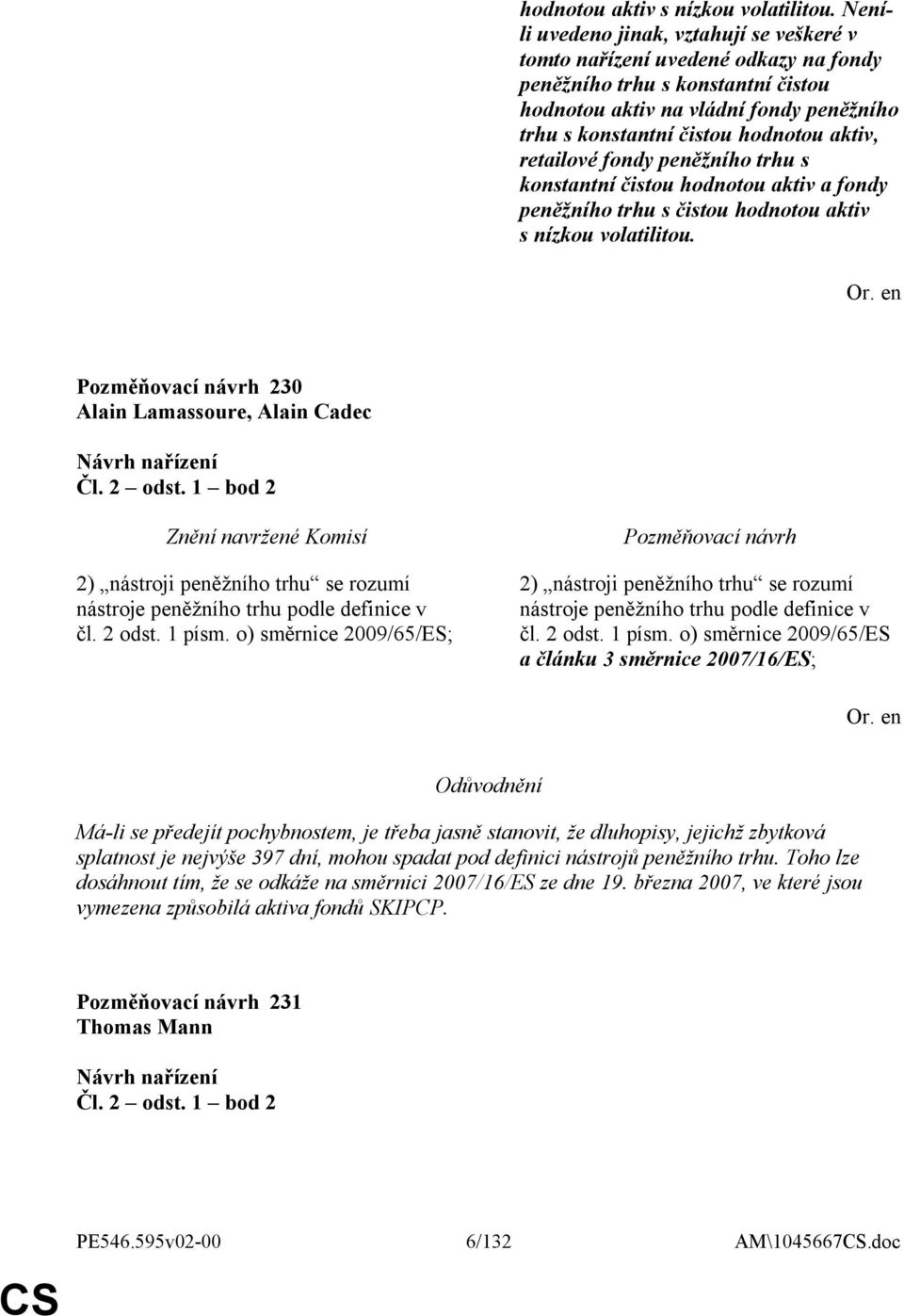 retailové fondy peněžního trhu s konstantní čistou hodnotou aktiv a fondy peněžního trhu s čistou  230 Alain Lamassoure, Alain Cadec Čl. 2 odst.