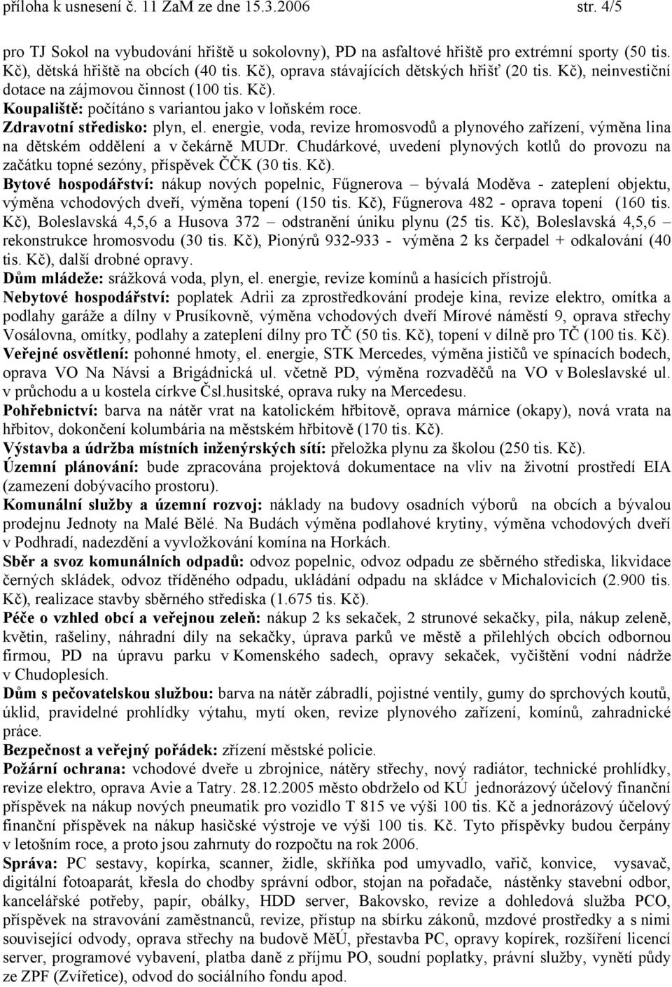 energie, voda, revize hromosvodů a plynového zařízení, výměna lina na dětském oddělení a v čekárně MUDr. Chudárkové, uvedení plynových kotlů do provozu na začátku topné sezóny, příspěvek ČČK (30 tis.