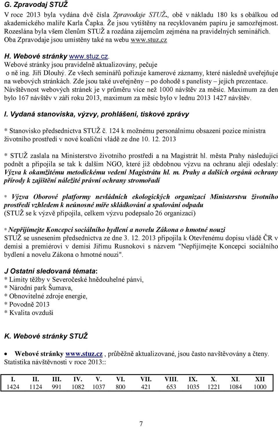 H. Webové stránky www.stuz.cz. Webové stránky jsou pravidelně aktualizovány, pečuje o ně ing. Jiří Dlouhý. Ze všech seminářů pořizuje kamerové záznamy, které následně uveřejňuje na webových stránkách.