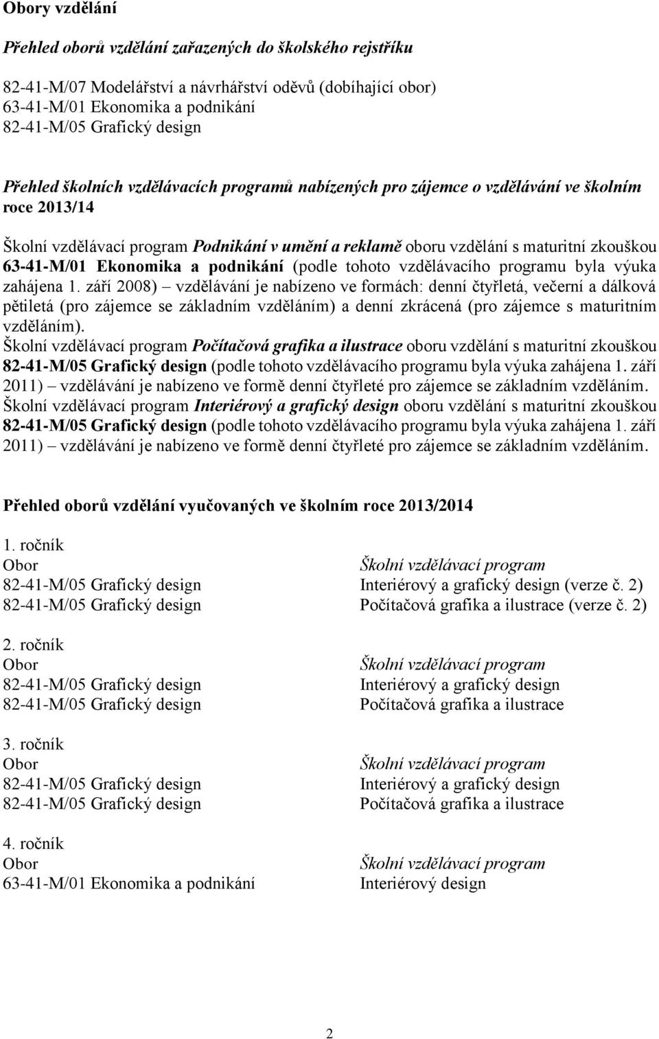 Ekonomika a podnikání (podle tohoto vzdělávacího programu byla výuka zahájena 1.