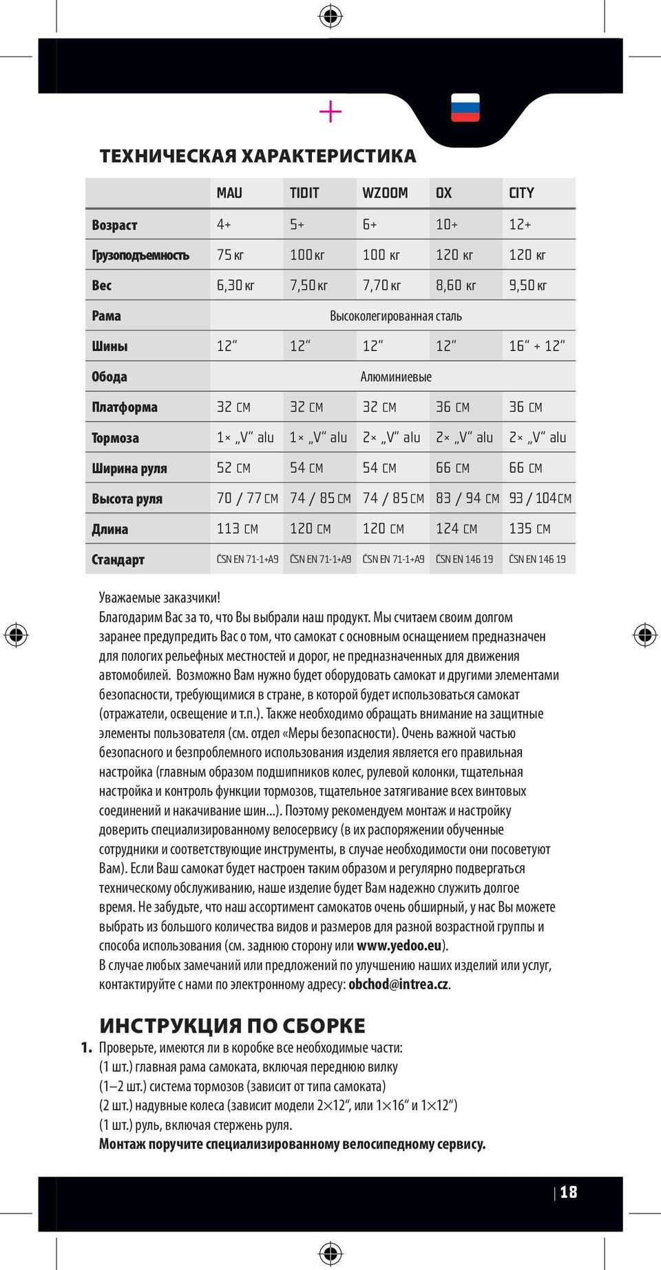 CM 74 / 85 CM 74 / 85 CM 83 / 94 CM 93 / 104 CM Длина 113 CM 120 CM 120 CM 124 CM 135 CM Cтандарт ČSN EN 71-1+A9 ČSN EN 71-1+A9 ČSN EN 71-1+A9 ČSN EN 146 19 ČSN EN 146 19 Уважаемые заказчики!