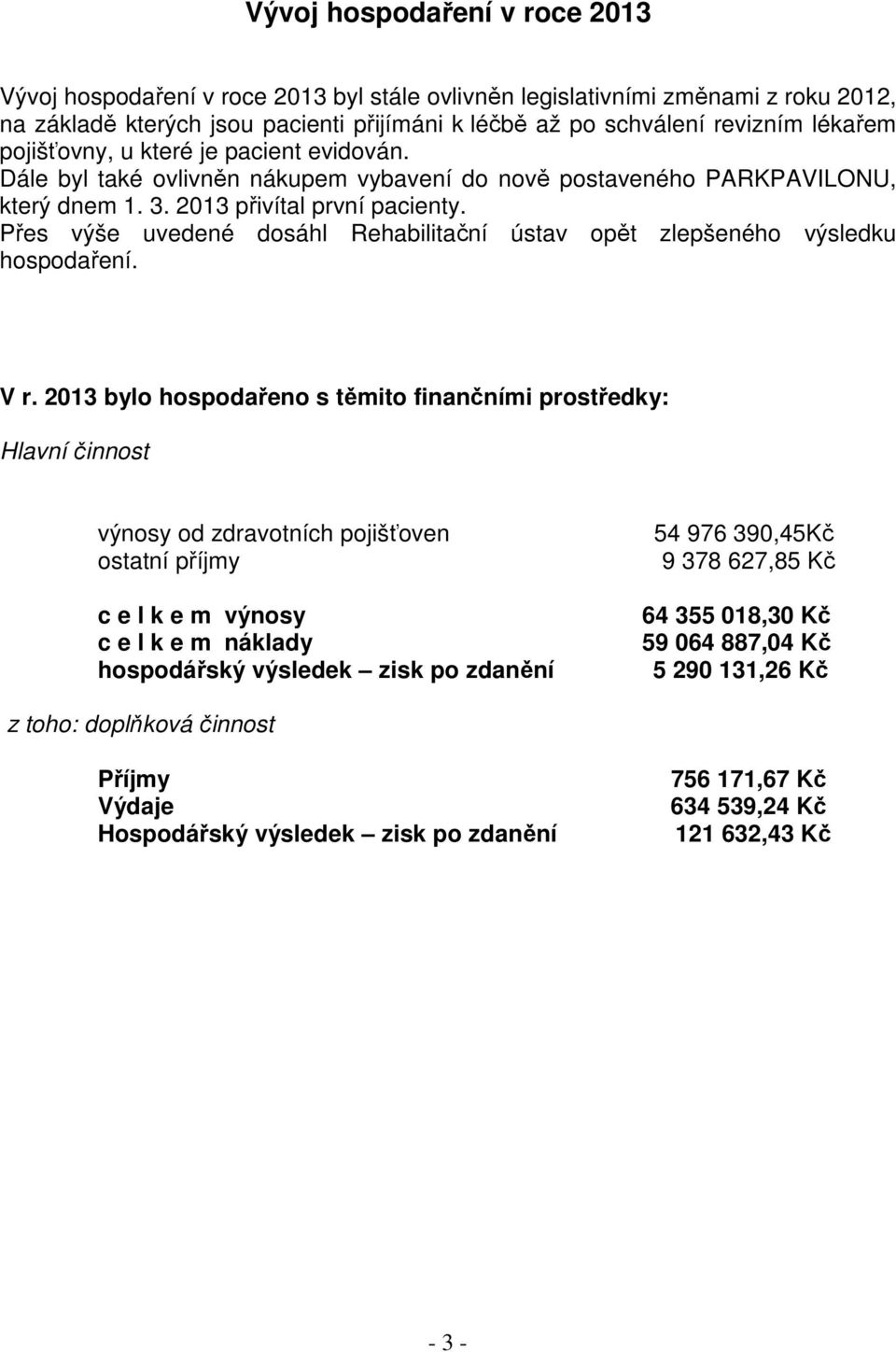 Přes výše uvedené dosáhl Rehabilitační ústav opět zlepšeného výsledku hospodaření. V r.