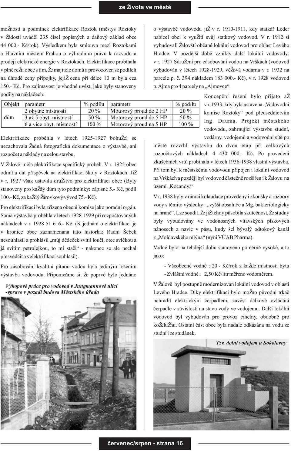 Elektrifikace probíhala v plné re ii obce s tím, e majitelé domù a provozoven se podíleli na úhradì ceny pøípojky, její cena pøi délce 10 m byla cca 150.- Kè.