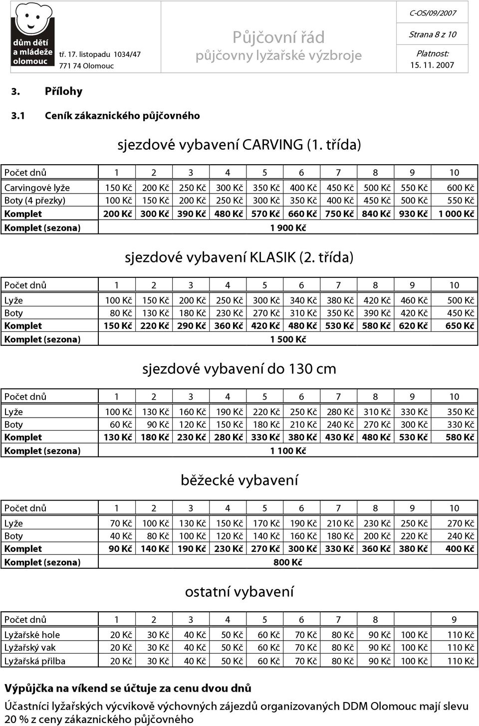 Kč 550 Kč Komplet 200 Kč 300 Kč 390 Kč 480 Kč 570 Kč 660 Kč 750 Kč 840 Kč 930 Kč 1000 Kč Komplet (sezona) 1 900 Kč sjezdové vybavení KLASIK (2.