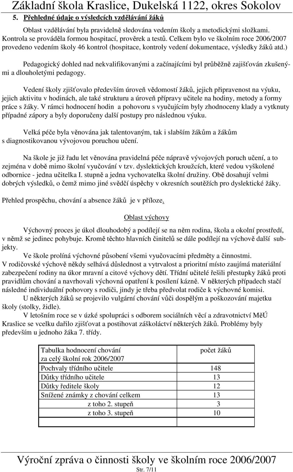 ) Pedagogický dohled nad nekvalifikovanými a začínajícími byl průběžně zajišťován zkušenými a dlouholetými pedagogy.