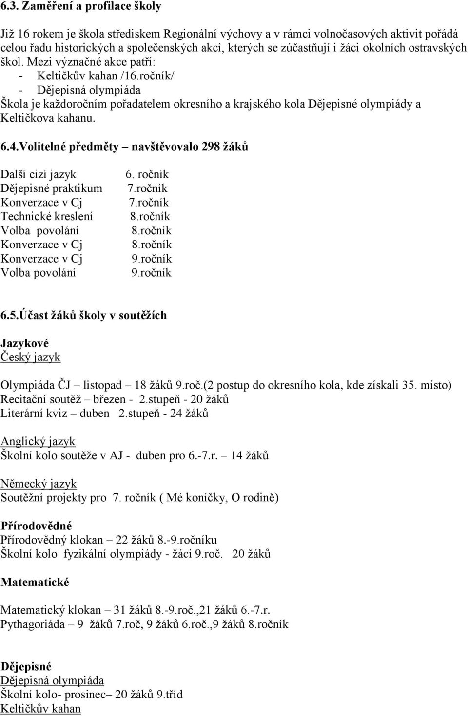 ročník/ - Dějepisná olympiáda Škola je kaţdoročním pořadatelem okresního a krajského kola Dějepisné olympiády a Keltičkova kahanu. 6.4.