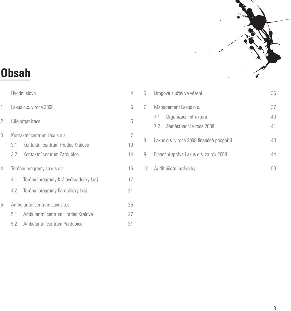 2 Zaměstnanci v roce 2008 41 8 Laxus o.s. v roce 2008 finančně podpořili 43 9 Finanční zpráva Laxus o.s. za rok 2008 44 10 Audit účetní uzávěrky 50 4.