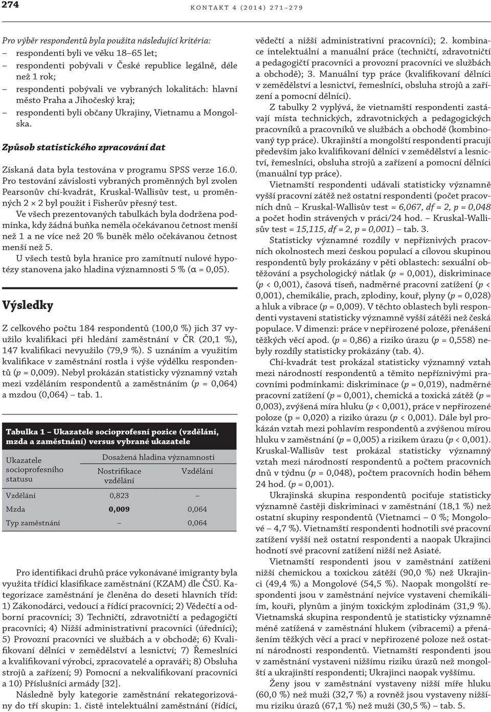 Způsob statistického zpracování dat Získaná data byla testována v programu SPSS verze 16.0.