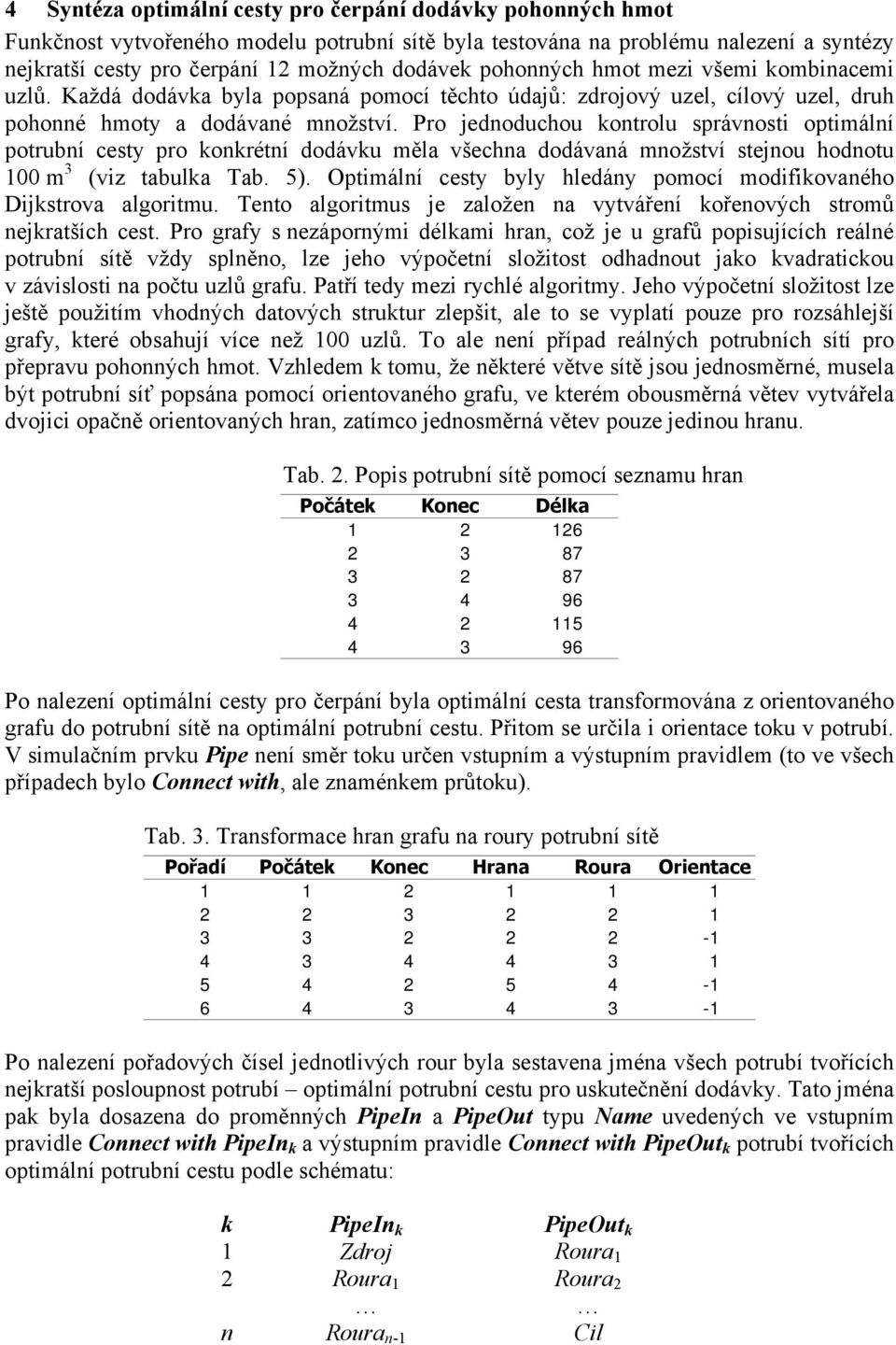 Pro jednoduchou kontrolu správnosti optimální potrubní cesty pro konkrétní dodávku měla všechna dodávaná množství stejnou hodnotu 100 m 3 (viz tabulka Tab. 5).