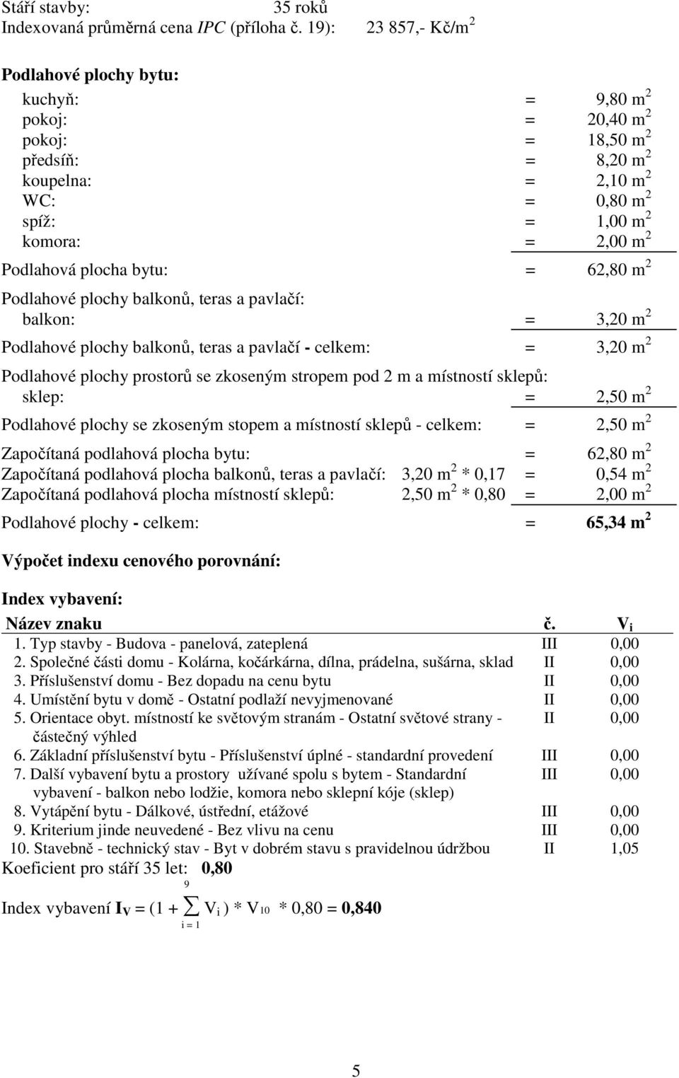 Podlahová plocha bytu: = 62,80 m 2 Podlahové plochy balkonů, teras a pavlačí: balkon: = 3,20 m 2 Podlahové plochy balkonů, teras a pavlačí - celkem: = 3,20 m 2 Podlahové plochy prostorů se zkoseným