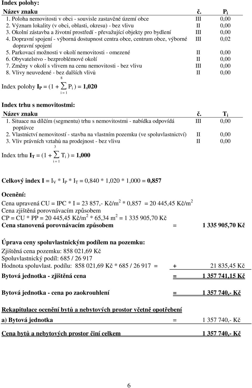 Parkovací možnosti v okolí nemovitosti - omezené II 0,00 6. Obyvatelstvo - bezproblémové okolí II 0,00 7. Změny v okolí s vlivem na cenu nemovitosti - bez vlivu III 0,00 8.