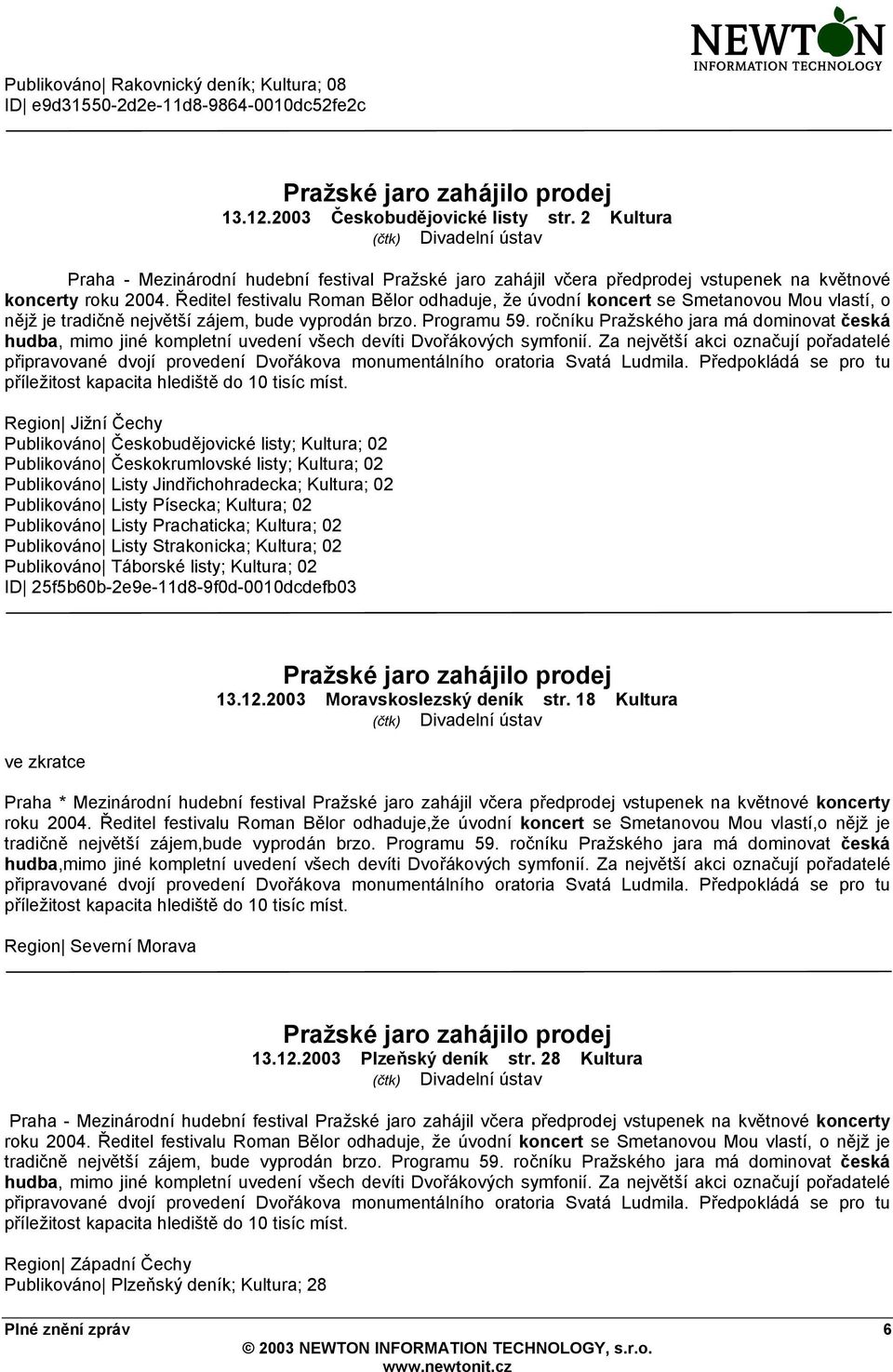 Ředitel festivalu Roman Bělor odhaduje, že úvodní koncert se Smetanovou Mou vlastí, o nějž je tradičně největší zájem, bude vyprodán brzo. Programu 59.