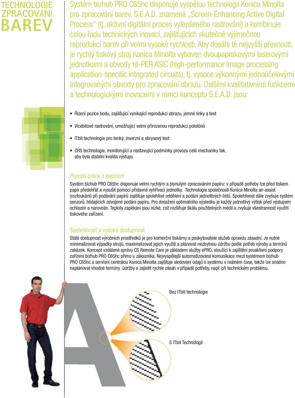 Aby dosáhl té nejvyšší přesnosti, je rychlý tiskový stroj Konica Minolta vybaven dvoupaprskovými laserovými jednotkami a obvody HI-PER ASIC (high-performance image processing application-specific