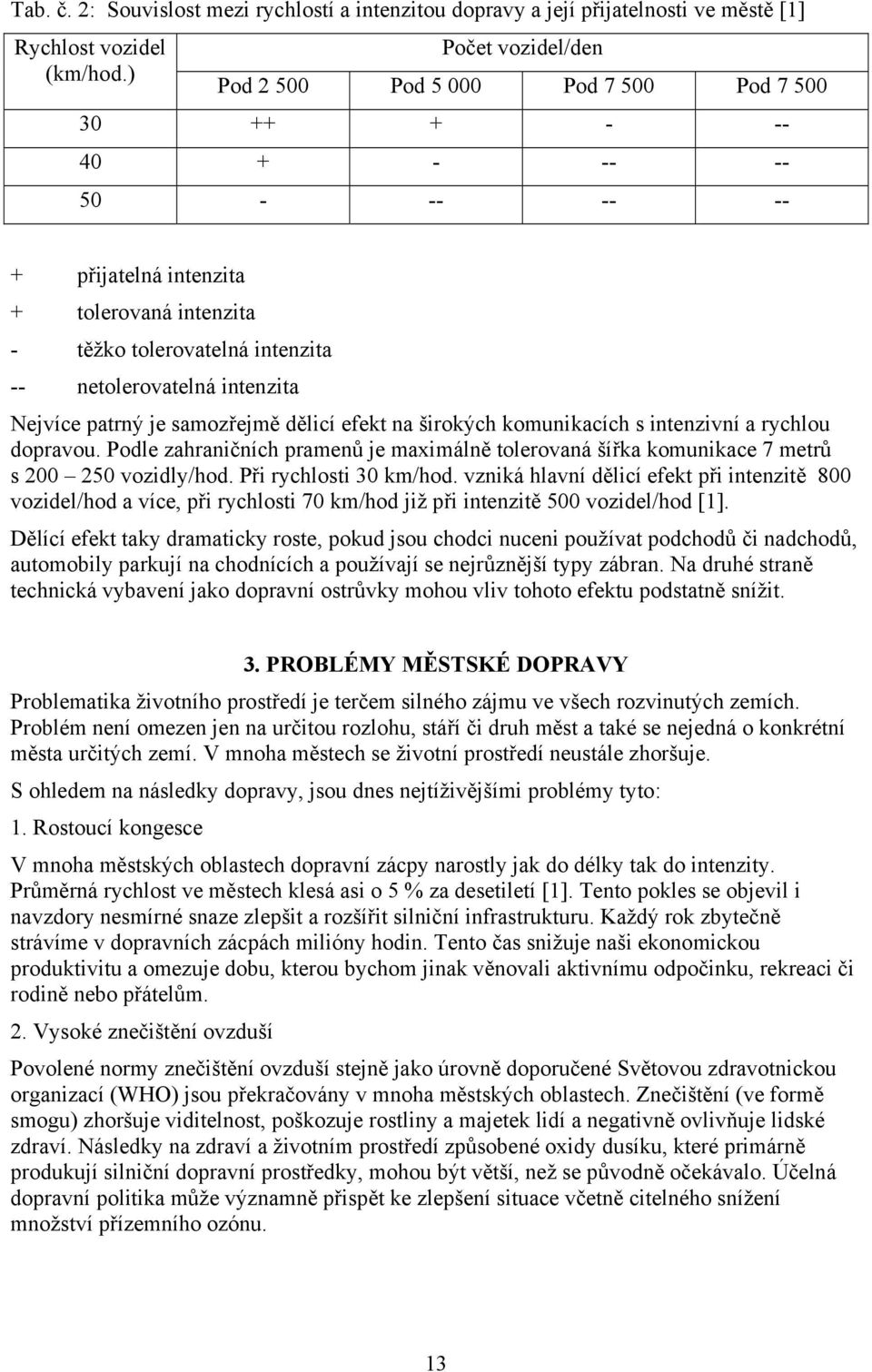 patrný je samozřejmě dělicí efekt na širokých komunikacích s intenzivní a rychlou dopravou. Podle zahraničních pramenů je maximálně tolerovaná šířka komunikace 7 metrů s 200 250 vozidly/hod.