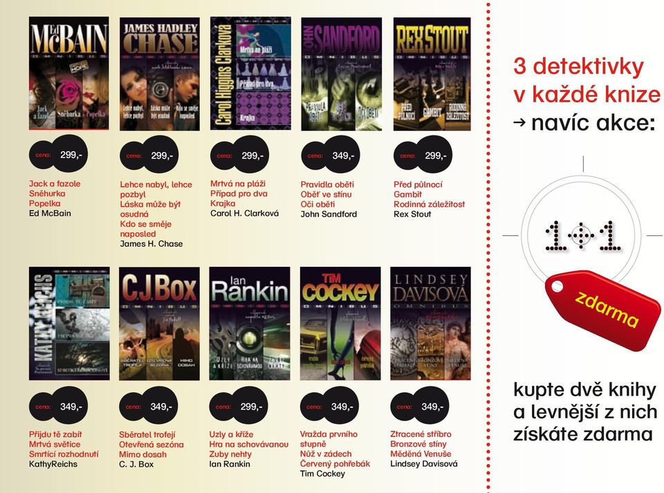 Clarková Pravidla oběti Oběť ve stínu Oči oběti John Sandford Před půlnocí Gambit Rodinná záležitost Rex Stout Přijdu tě zabít Mrtvá světice Smrtící rozhodnutí