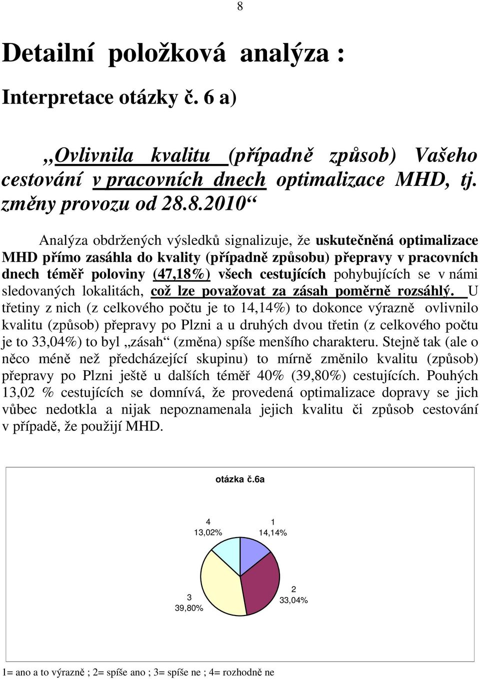 8.00 Analýza obdržených výsledků signalizuje, že uskutečněná optimalizace MHD přímo zasáhla do kvality (případně způsobu) přepravy v pracovních dnech téměř poloviny (7,8%) všech cestujících