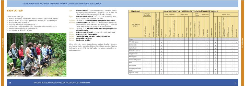 novou nabídkou výukových programů, seznámení s projekty 25. 9. 2009 od 14,00 hodin v učebně Správy NP a CHKO Šumava Říjen Exkurze na rašeliniště 10.