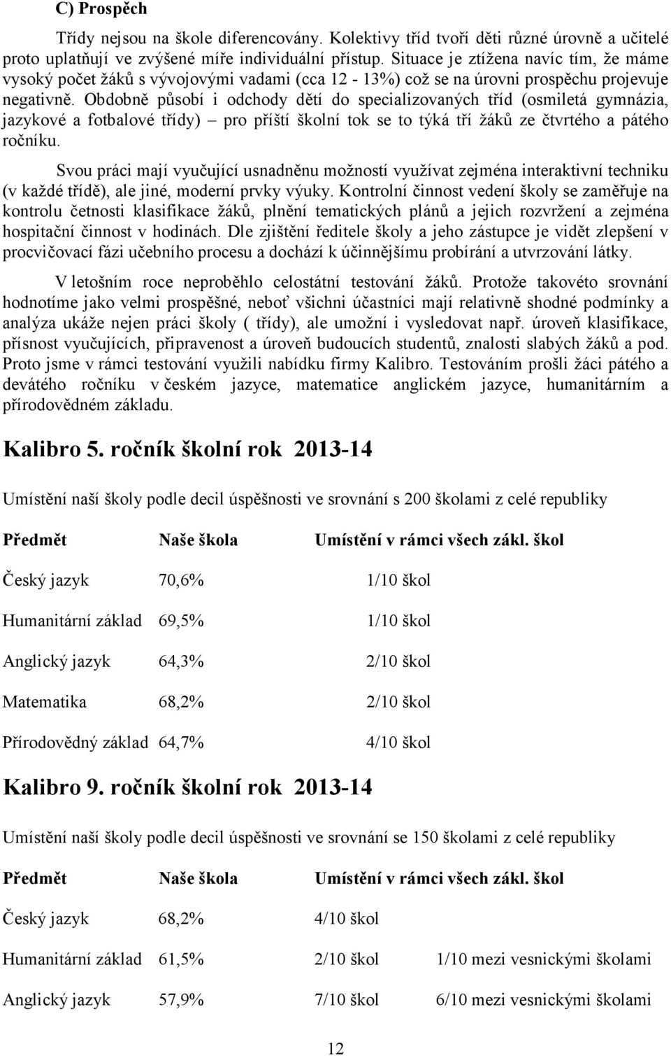 Obdobně působí i odchody dětí do specializovaných tříd (osmiletá gymnázia, jazykové a fotbalové třídy) pro příští školní tok se to týká tří žáků ze čtvrtého a pátého ročníku.