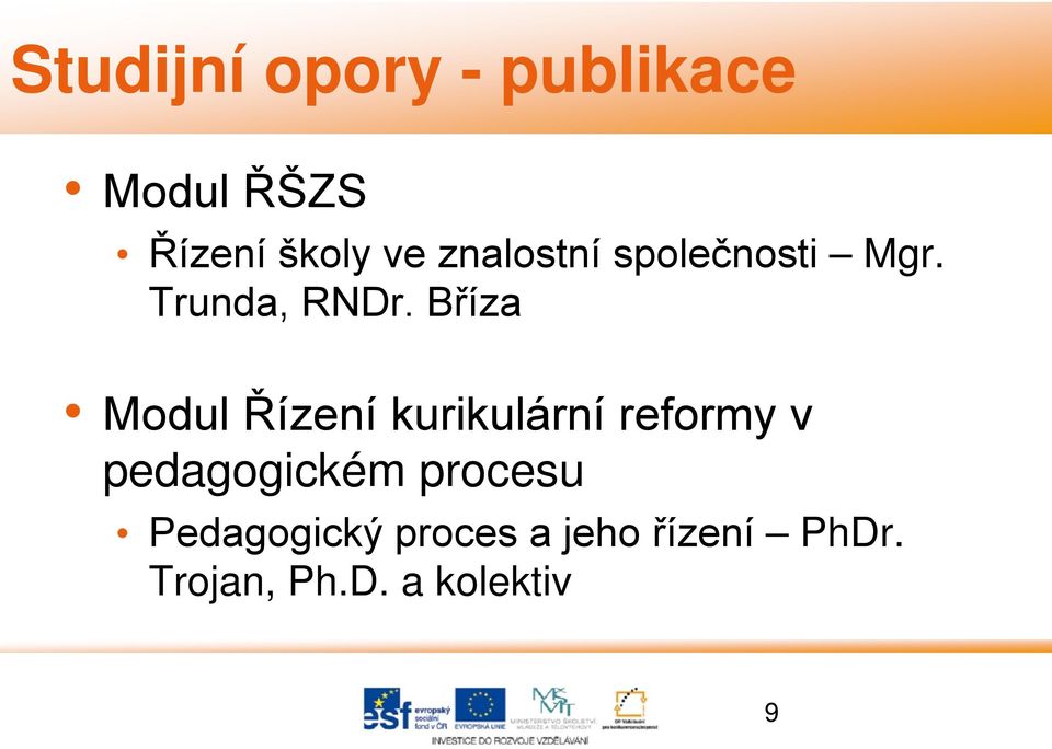 Bříza Modul Řízení kurikulární reformy v pedagogickém