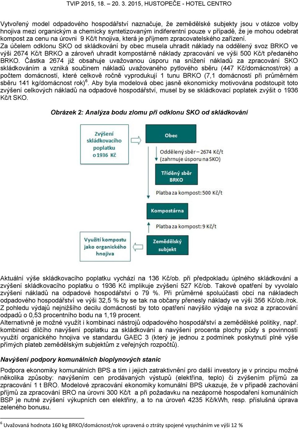 Za účelem odklonu SKO od skládkování by obec musela uhradit náklady na oddělený svoz BRKO ve výši 2674 Kč/t BRKO a zároveň uhradit kompostárně náklady zpracování ve výši 500 Kč/t předaného BRKO.