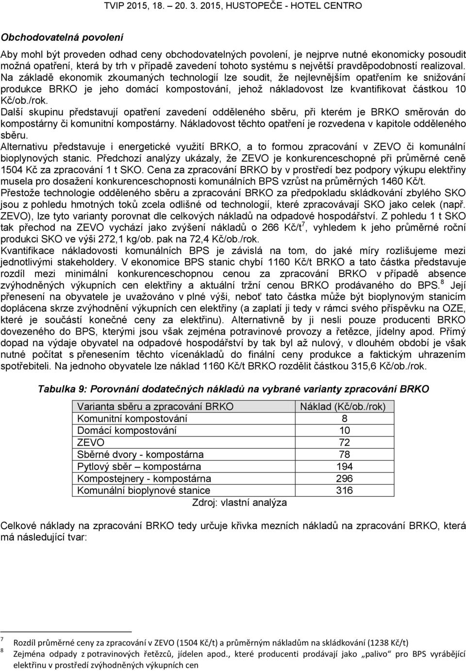 Na základě ekonomik zkoumaných technologií lze soudit, že nejlevnějším opatřením ke snižování produkce BRKO je jeho domácí kompostování, jehož nákladovost lze kvantifikovat částkou 10 Kč/ob./rok.