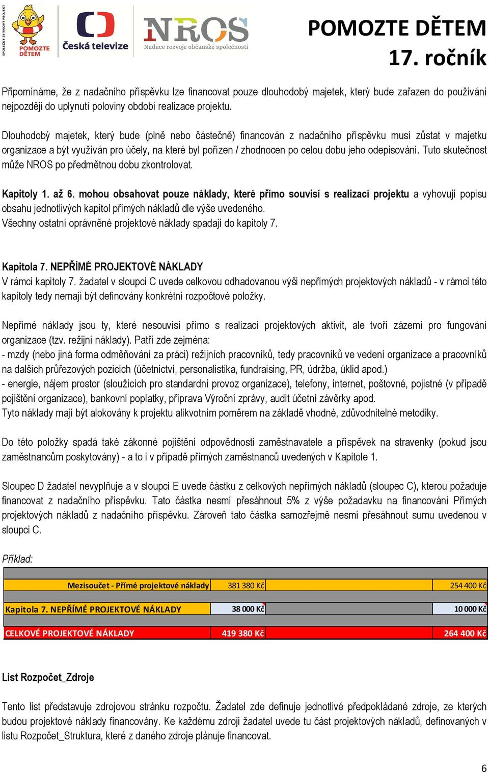 odepisování. Tuto skutečnost může NROS po předmětnou dobu zkontrolovat. Kapitoly 1. až 6.