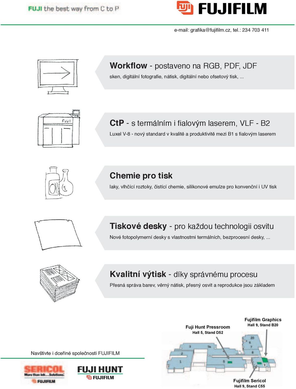 emulze pro konven ní i UV tisk Tiskové desky - pro každou technologii osvitu Nové fotopolymerní desky s vlastnostmi termálních, bezprocesní desky,.