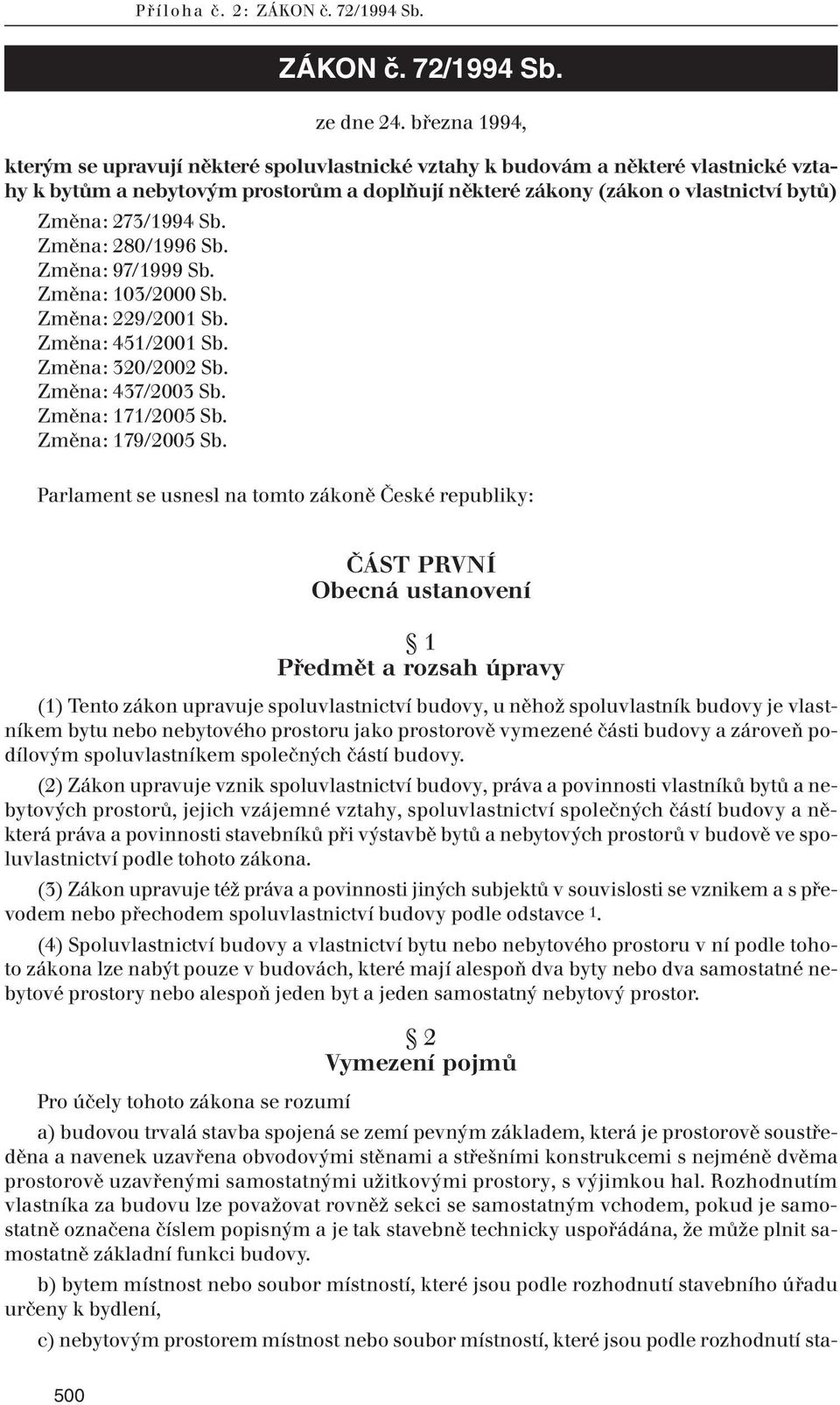 Sb. Změna: 280/1996 Sb. Změna: 97/1999 Sb. Změna: 103/2000 Sb. Změna: 229/2001 Sb. Změna: 451/2001 Sb. Změna: 320/2002 Sb. Změna: 437/2003 Sb. Změna: 171/2005 Sb. Změna: 179/2005 Sb.