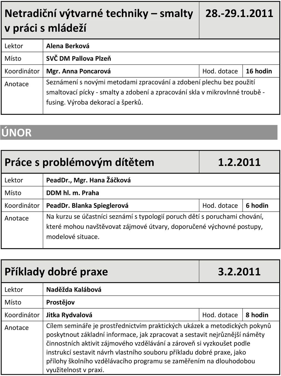 ÚNOR Práce s problémovým dítětem 1.2.2011 PeadDr., Mgr. Hana Žáčková DDM hl. m. Praha Koordinátor PeadDr. Blanka Spieglerová Hod.